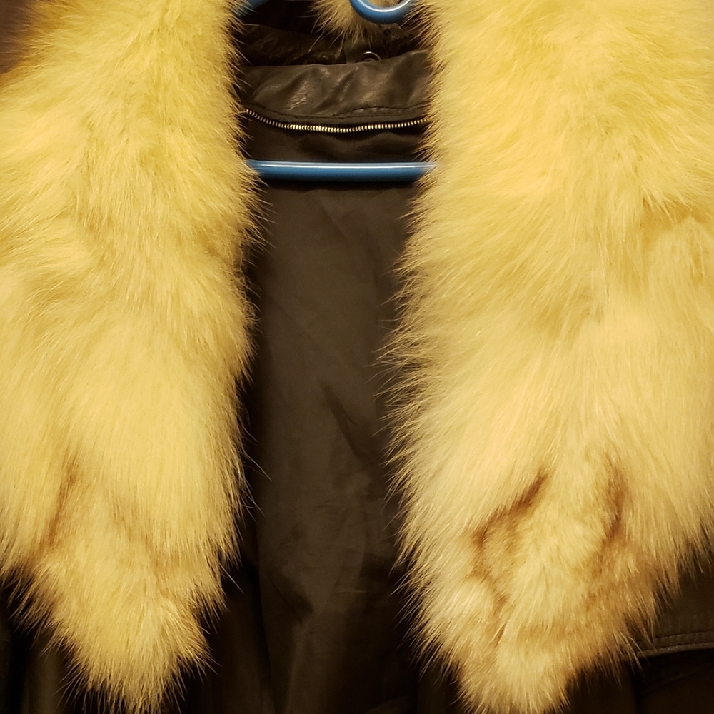 Women full length leather coat with mink collar